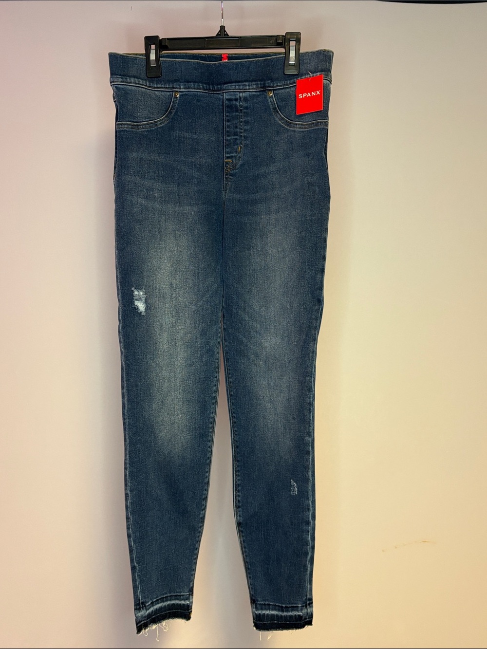 SPANX Women's Medium Wash Skinny Jeans with Subtle Distressing